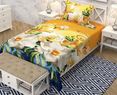 Bhagwati Handloom 185 TC Cotton Single Abstract Flat Bedsheet(Pack of 1, Yellow)