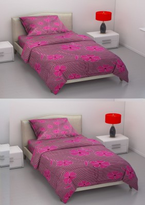 Bhagwati Handloom 185 TC Cotton Single Floral Flat Bedsheet(Pack of 2, Pink)