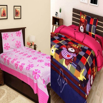 Bhagwati Handloom 185 TC Cotton Single Floral Flat Bedsheet(Pack of 2, Purple, Green, Blue, Pink)