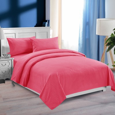 Sheets and Covers 220 TC Cotton King Striped Flat Bedsheet(Pack of 1, Pink)