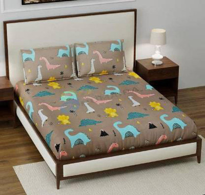 Kawi 200 TC Polycotton Queen Printed Fitted (Elastic) Bedsheet(Pack of 1, Grey)