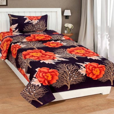 Bhagwati Handloom 185 TC Cotton Single Floral Flat Bedsheet(Pack of 1, Orange)