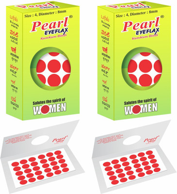 PEARL EYEFLAX Kumkum Bindi Red Round PACK OF 2 with 15 Flaps Each Box (Size 4 Diameter 8mm, Red Round) Forehead Red Bindis(Stick On)