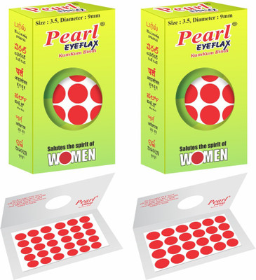 PEARL EYEFLAX Kumkum Bindi Red Round PACK OF 2 with 15 Flaps Each Box (Size 3.5 Diameter 9mm, Red Round) Forehead Red Bindis(Stick On)