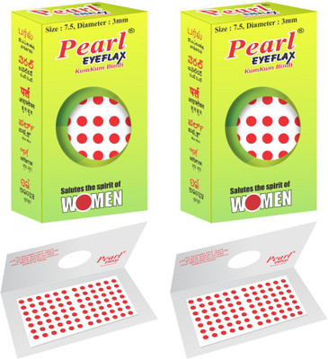 PEARL EYEFLAX Kumkum Bindi Red Round PACK OF 2 with 15 Flaps Each Box (Size 7.5 Diameter 3mm, Red Round) Forehead Red Bindis(Stick On)