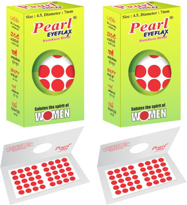 PEARL EYEFLAX Kumkum Bindi Red Round PACK OF 2 with 15 Flaps Each Box (Size 4.5 Diameter 7mm, Red Round) Forehead Red Bindis(Stick On)
