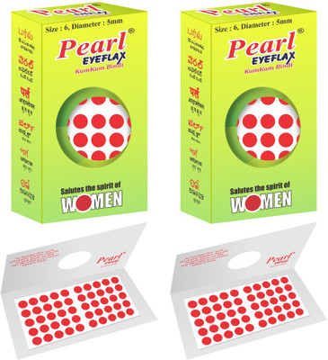 PEARL EYEFLAX Kumkum Bindi Red Round PACK OF 2 with 15 Flaps Each Box (Size 6 Diameter 5mm, Red Round) Forehead Red Bindis(Stick On)