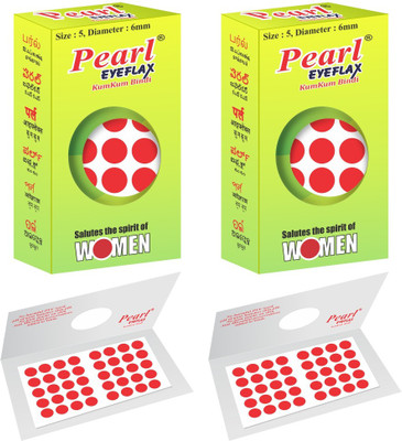 PEARL EYEFLAX Kumkum Bindi Red Round PACK OF 2 with 15 Flaps Each Box (Size 5 Diameter 6mm, Red Round) Forehead Red Bindis(Stick On)