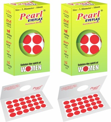 PEARL EYEFLAX Kumkum Bindi Red Round PACK OF 2 with 15 Flaps Each Box (Size 3 Diameter 10mm, Red Round) Forehead Red Bindis(Stick On)