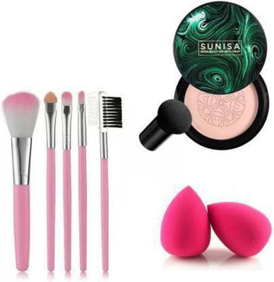 VARFAX 5 Pcs High Quality Brushes 2 Pcs Blender Puff Mushroom head air cushion cc cream Moisturizing Foundation Brightening BB Cream Whitening Maquiagem foundation Foundation -(8 Items in the set)(Pack of 5)