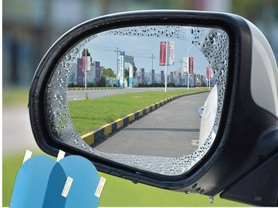 CARIZO Car Rear View Mirror Anti Fog Rainproof Waterproof Protective Film | Oval | (2 Pcs) for Skoda Octavia Combi Car Mirror Rain Blocker(Blue)