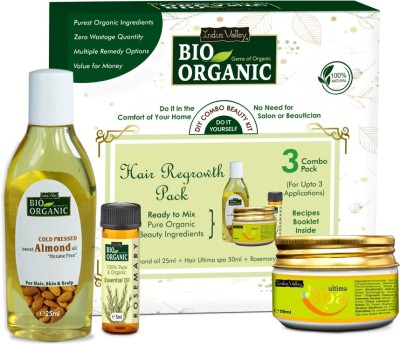 Indus Valley Bio Organic Hair Regrowth Pack, comprises of Hair Ultima Spa, Almond Oil and Rosemary Essential Oil - Special Hair Care Combo Gift Pack(3 Items in the set)