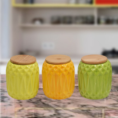 Kookee Ceramic Utility Container  - 200 ml(Pack of 3, Multicolor)