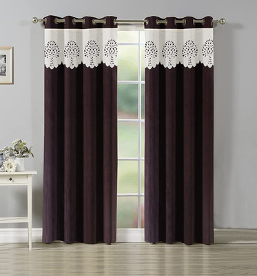 Go Gabana 153 cm (5 ft) Window Polyester Room Darkening Curtain (Pack Of 2)(Brown, Self Design)