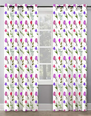 p23 154 cm (5 ft) Polyester Room Darkening Window Curtain (Pack Of 2)(Floral, White)