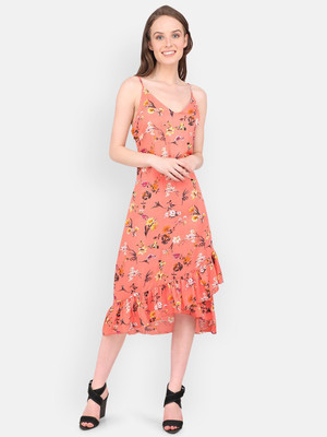 MARC LOUIS Women Fit and Flare Orange Midi/Calf Length Dress