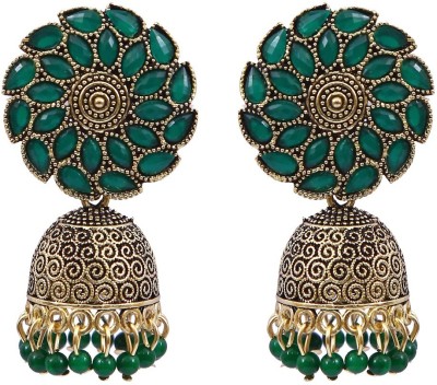 CRUNCHY FASHION Gold-Plated Floral Dark Green Jhumka Earrings Alloy Jhumki Earring