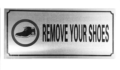 BM RETAIL 'Remove Your Shoes' Self Adhesive Stainless Steel Metal Signage Board Large - Silver. Emergency Sign