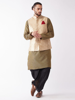 VASTRAMAY Men Kurta Dhoti Pant Ethnic Jacket Set