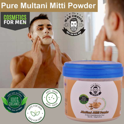 THE MAN CHOICE ONLY FOR REAL MAN Multani Mitti Powder, mix it with milk or Yogurt and apply on scalp and hair for 30 minutes and wash with Luke warm water .Some clays have antiseptic properties, which enhance their effectiveness as skin treatments. Since ancient times it has found extensive uses in 