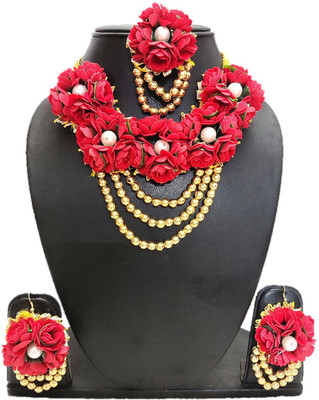 KANDK KREATION Fabric, Plastic Red Jewellery Set(Pack of 1)