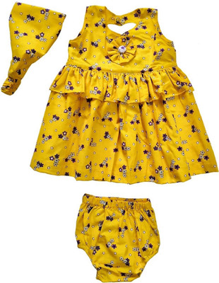 Little Aayu Baby Girls Casual Dress Bloomer, Hair Band(Yellow)