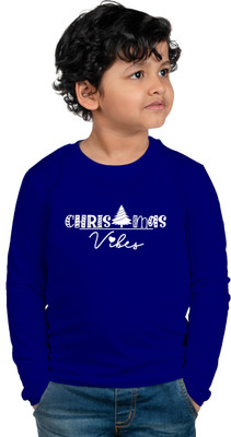 CHOMBOOKA Boys Typography Cotton Blend Regular T Shirt(Blue, Pack of 1)