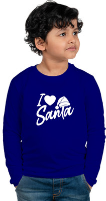 CHOMBOOKA Boys Typography, Printed Cotton Blend Regular T Shirt(Blue, Pack of 1)