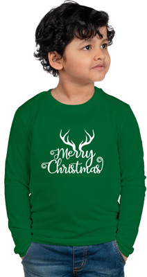 CHOMBOOKA Boys Typography, Printed Cotton Blend Regular T Shirt(Green, Pack of 1)