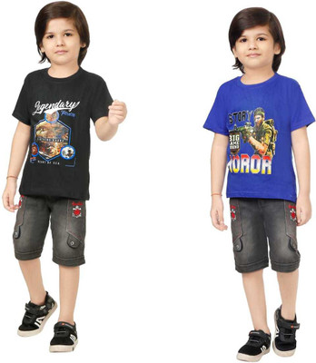 Fashion Garments Baby Boys & Baby Girls Colorblock Elastane Regular T Shirt(Multicolor, Pack of 2)