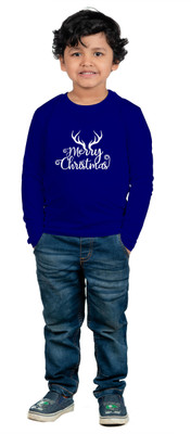 CHOMBOOKA Boys Typography, Printed Cotton Blend Regular T Shirt(Blue, Pack of 1)