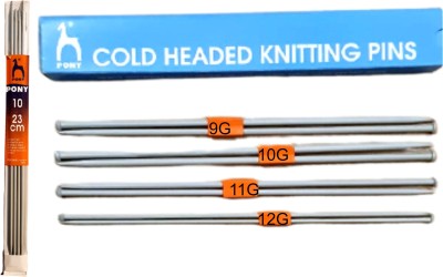 Pony Knitting pins/Knitting Needles, Single Point Round Knob Aluminium (Length 25cm)- Set of 4 with neck needles (10 no.) Knitting Pin(Pack of 12)