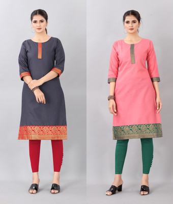 ketaki Women Self Design Straight Kurta(Pink, Grey)