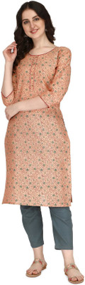 admyrin Women Printed Straight Kurta(Orange)