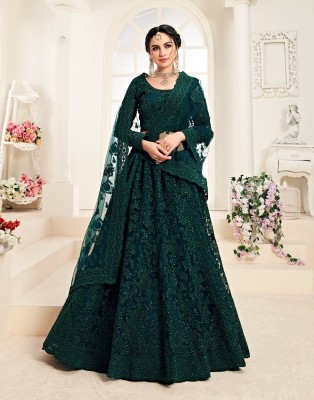 Nena Fashion Embroidered Semi Stitched Lehenga Choli(Green)