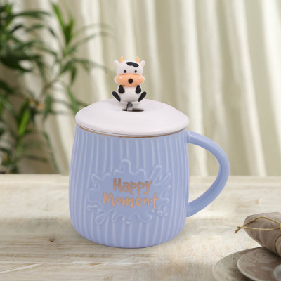 Kookee Ceramic Coffee or Tea with Lid and Handle with Spoon for Office, Home or Gifting - 325ml (HY-1074-A) Ceramic Coffee Mug(325 ml)