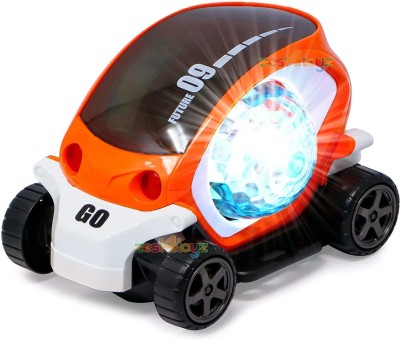 mega star Stunt Car 360 Degree Rotating Stunt Car Bump and Go Toy with 4D Lights & Sounds Musical Car Battery Operated Toy for Kids - Assorted (Pack of 1)(Multicolor)