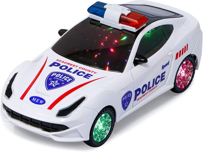AS TRADERS Police Car with 3D Flashing Light & Sound 360 Degree Rotating P2(White)