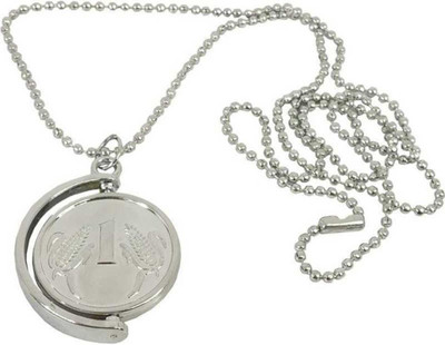 ruby collection One Rupees Silver Coin Locket With Chain Silver Stainless Steel Pendant Set Silver Metal Locket Set