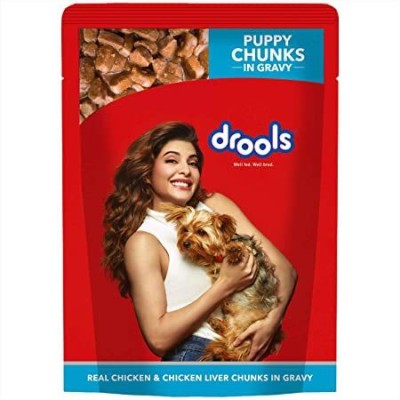 Drools Puppy Chunks in Gravy Wet Puppy Food 10 Pcs (10 x0.15 Kgs) Chicken, Egg, Liver, Liver Chunks 0.15 kg (10x0.01 kg) Wet Young, New Born Dog Food