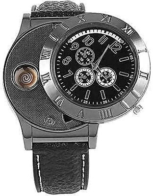 CHG Metal Premium Flameless Watch Lighter Watch Rechargeable Wrist Watch Cigarette Metal Premium Flameless Watch Lighter Watch Rechargeable Wrist Watch Cigarette Cigarette Lighter(Black)