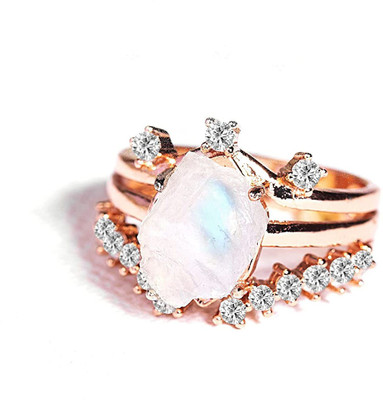 Gempro Natural Raw Moonstone Stackable Crystal Gold Plated Ring