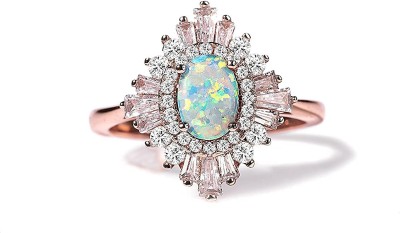 Gempro Fire Opal Gemstone 14K Rose Gold Plated Sunburst Crystal Ring