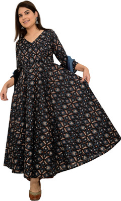 Crafiqa Printed Anarkali Kurta, Bottom & Dupatta Set