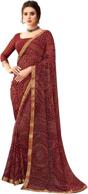 Durga Emporio Printed Bandhani Chiffon Saree(Maroon)