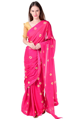 paras designer Printed Bandhani Chiffon Saree(Pink)