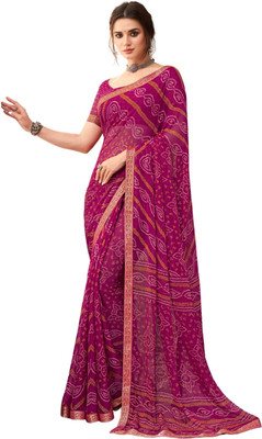 The Fashion Attire Printed Bandhani Chiffon Saree(Magenta)