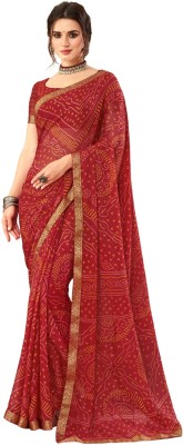 Durga Emporio Printed Bandhani Chiffon Saree(Maroon)