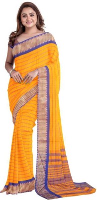 Lady Bazaar Striped Bollywood Art Silk Saree(Yellow)