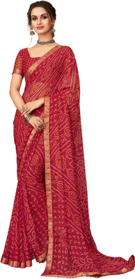Durga Emporio Printed Bandhani Chiffon Saree(Red)